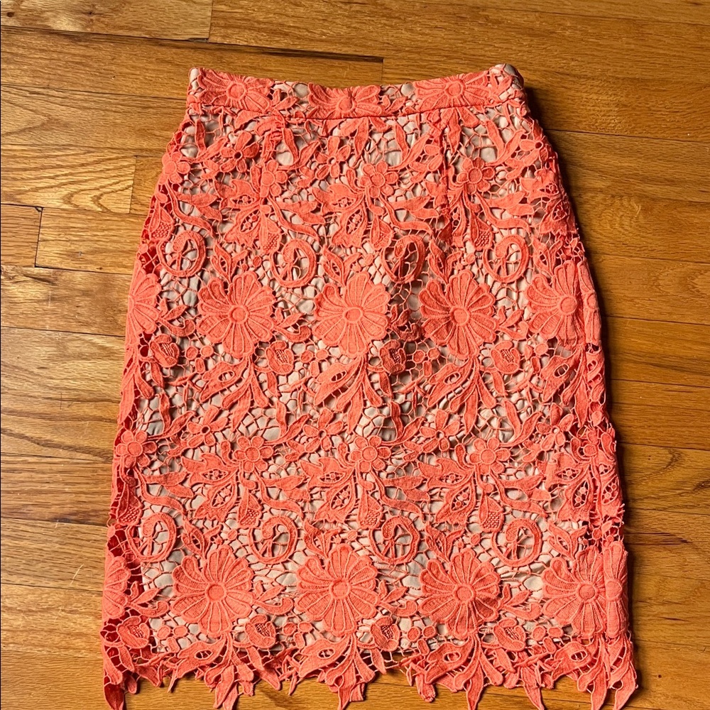 Alice + Olivia Vibrant Coral Lace Pencil Skirt